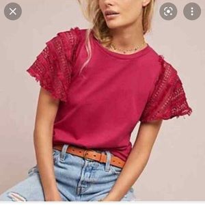 Anthropologie Pepin White Lace Crochet Flutter Sleeve Top- NWT!